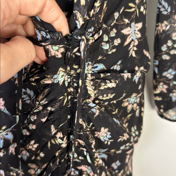 Veronica Beard Merrill Drawstring Midi Dress Black Floral Size 6 Ruched Silk - Picture 7 of 16